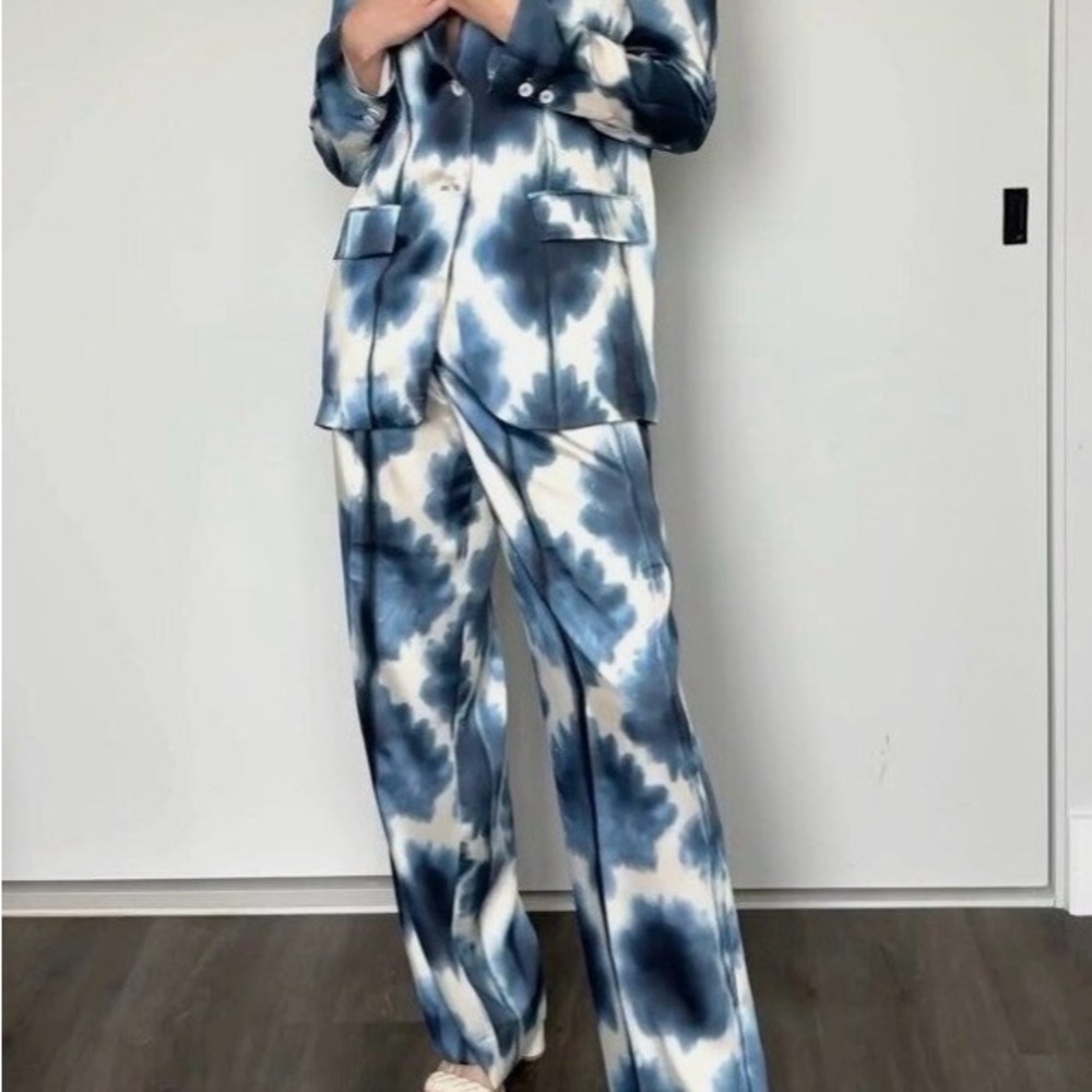 Zara Blue and White Blazer and Pant Set